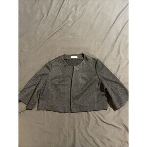 CALVIN KLEIN Cropped Overcoat Blazer Dark Gray Herringbone Jacket Women Size 10